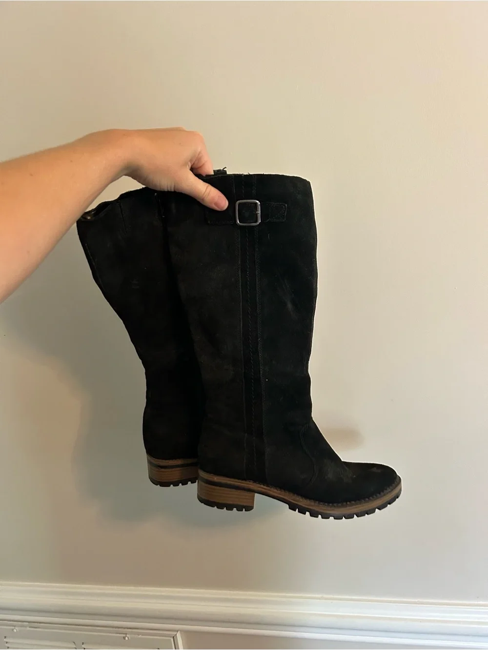 Classic Black Suede Knee-High Riding Boots